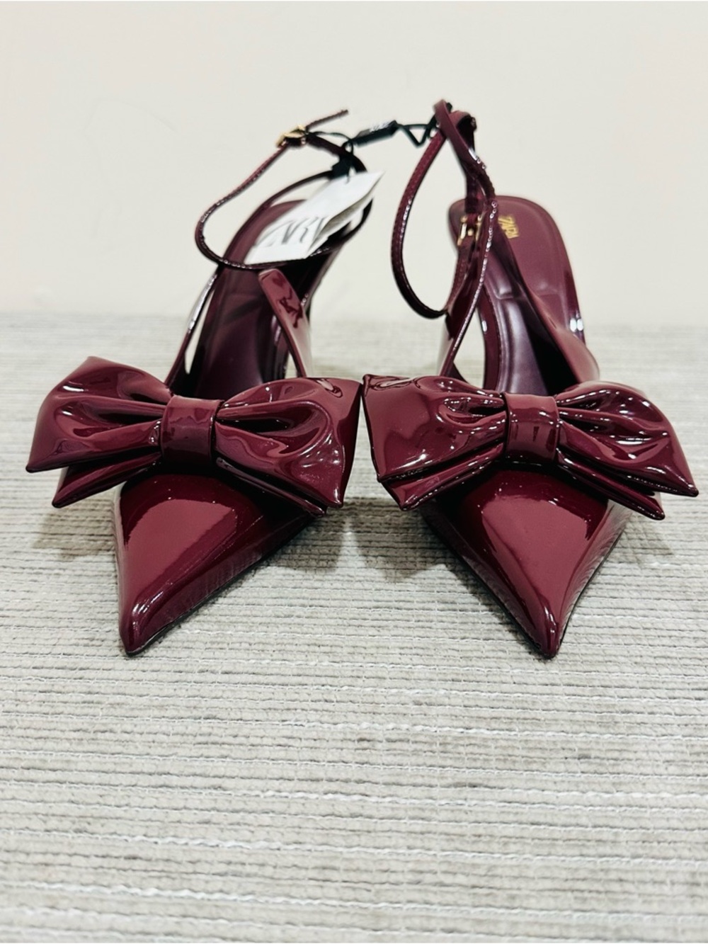 ZARA NEW WOMAN STRAPPY BOW STILETTO SLINGBACKS SHOES BURGUNDY RED Size 11 - Picture 4 of 10